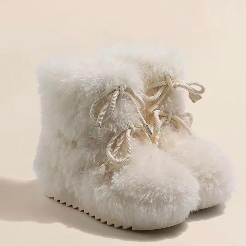 

Fur Women s Snow Boots Flats Designer Warm Cotton Shoes Fashion New Winter Ankle Boots Short Plush Cozy Sport Botas Femme 40