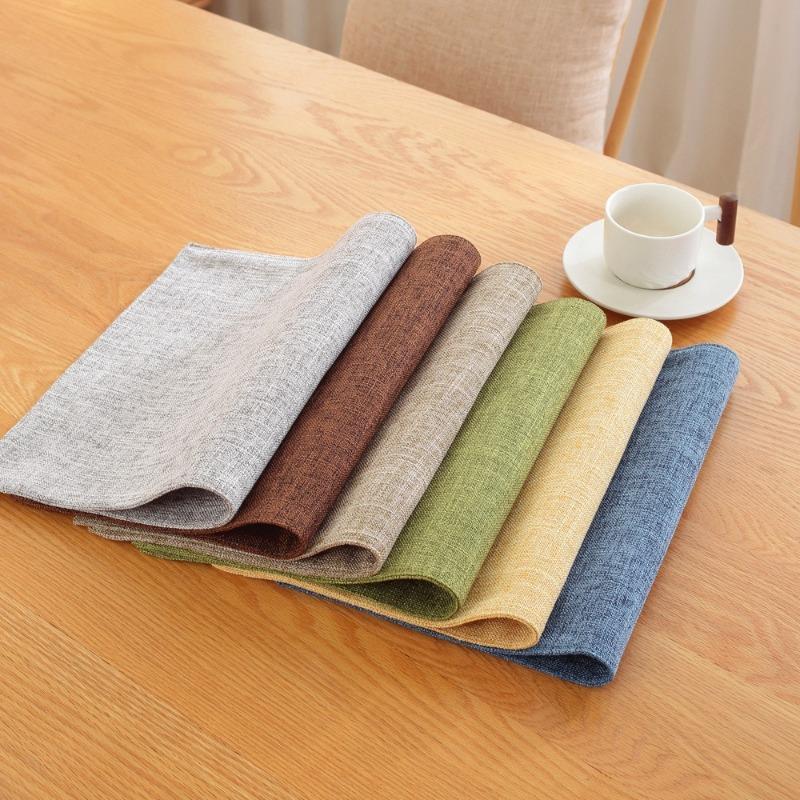 Nordic Linen Table Placemat Set Solid Color Heat Resistant Burlap Dining Mats Kitchen Table Western Food Plate Cup Mat Decor