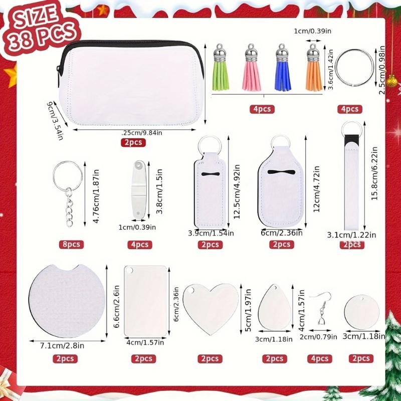 Pack of 38 Sublimation DIY Set Customizable Christmas Decors Set with Sublimation Blanks for Stylish Ornament