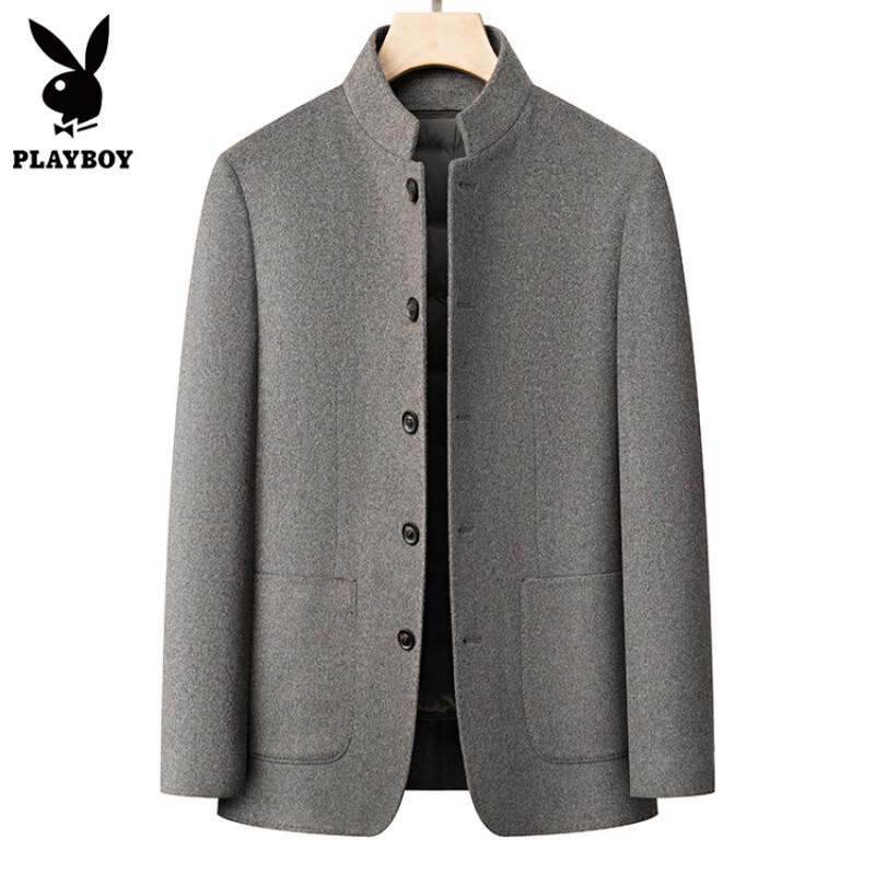 PLAYBOY Men's Wool-Blend Goose Down Liner Stand-Collar Coat