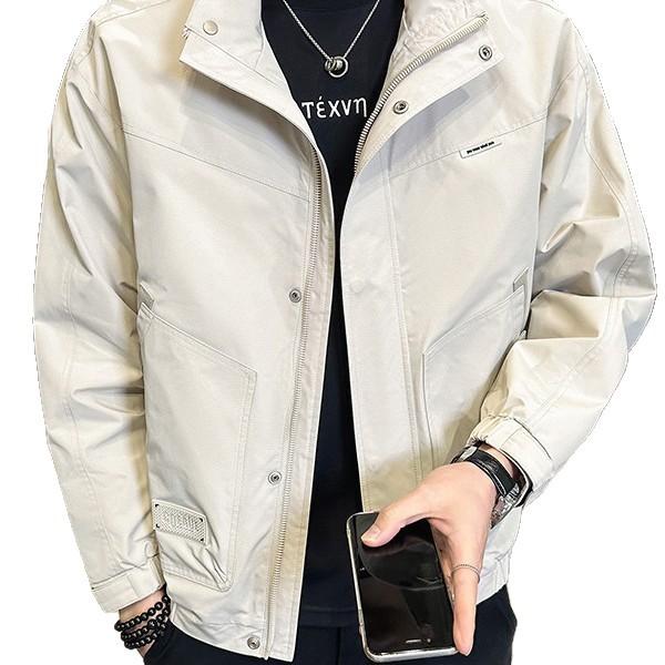 2025 autumn new high-end jacket men's woven splicing on clothes trend versatile spring and autumn stand-up collar jacket men