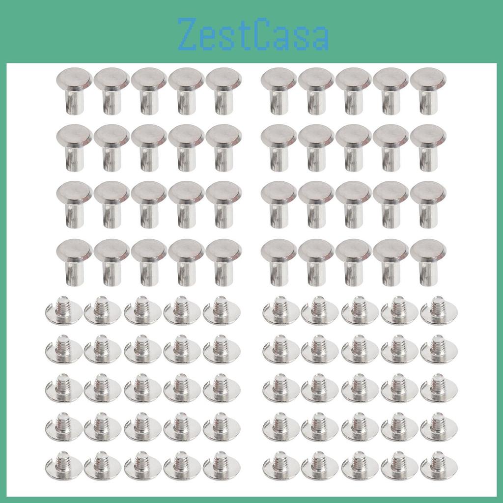 Screws Kit Sets 50 Rivets M4 Stainless Steel Flat Round Fence Cleat Nuts For Leather Crafts