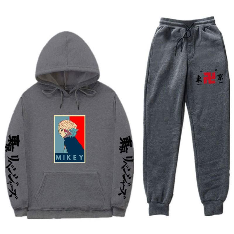 Mens Hooded Long Sleeve Streetwear Sweatshirt Set Casual Oversized Cotton Blend Tracksuit Fall