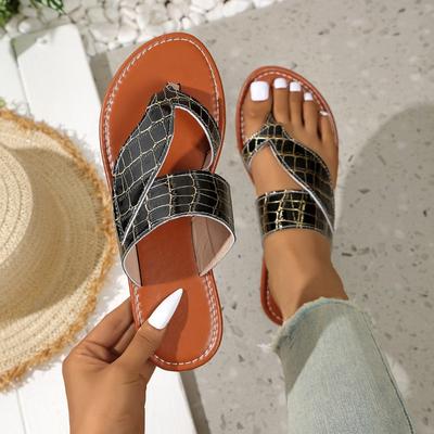 Women's Flat Sandals and Slippers Summer New European and American Large Size Toe-Clip Outside Wear Leisure Beach