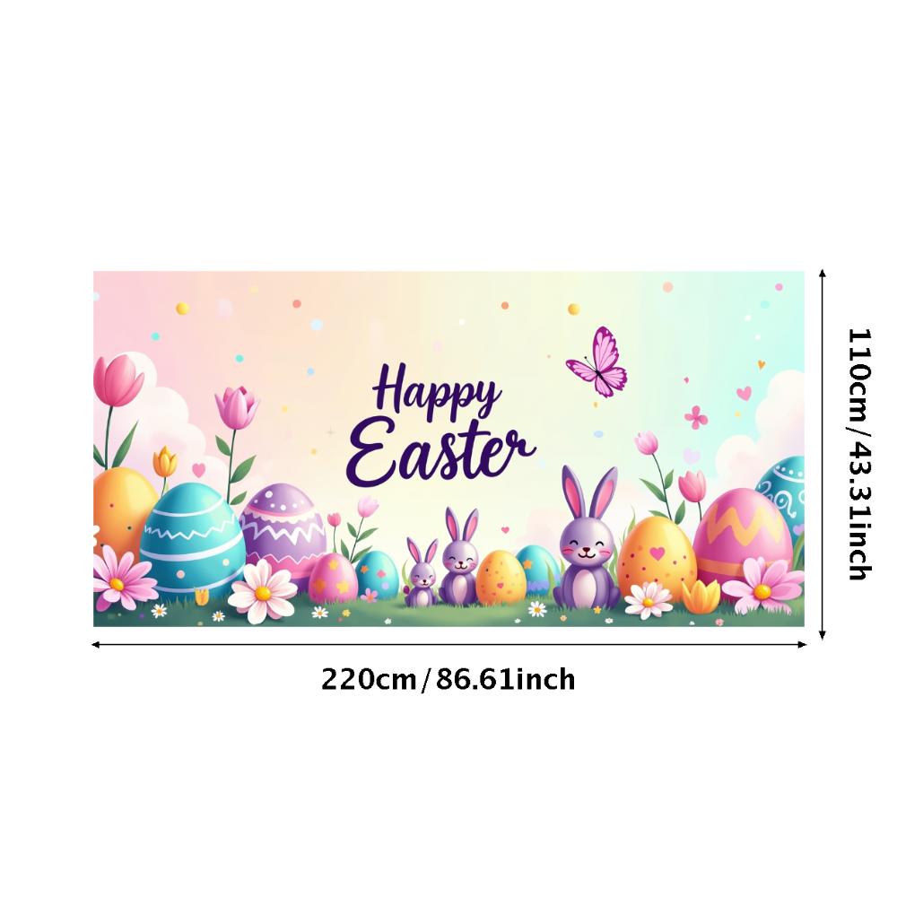 Happy Easter Banner Bunny Ears With Colorful Eggs Butterflies Backdrop Decorations Spring Celebration Background Party Supplies