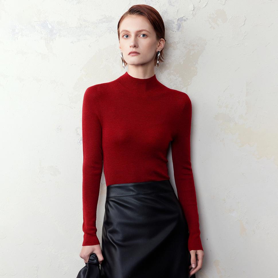 Women's Solid Color Mock Neck Long Sleeve Knit Top Slim Fit Base Layer