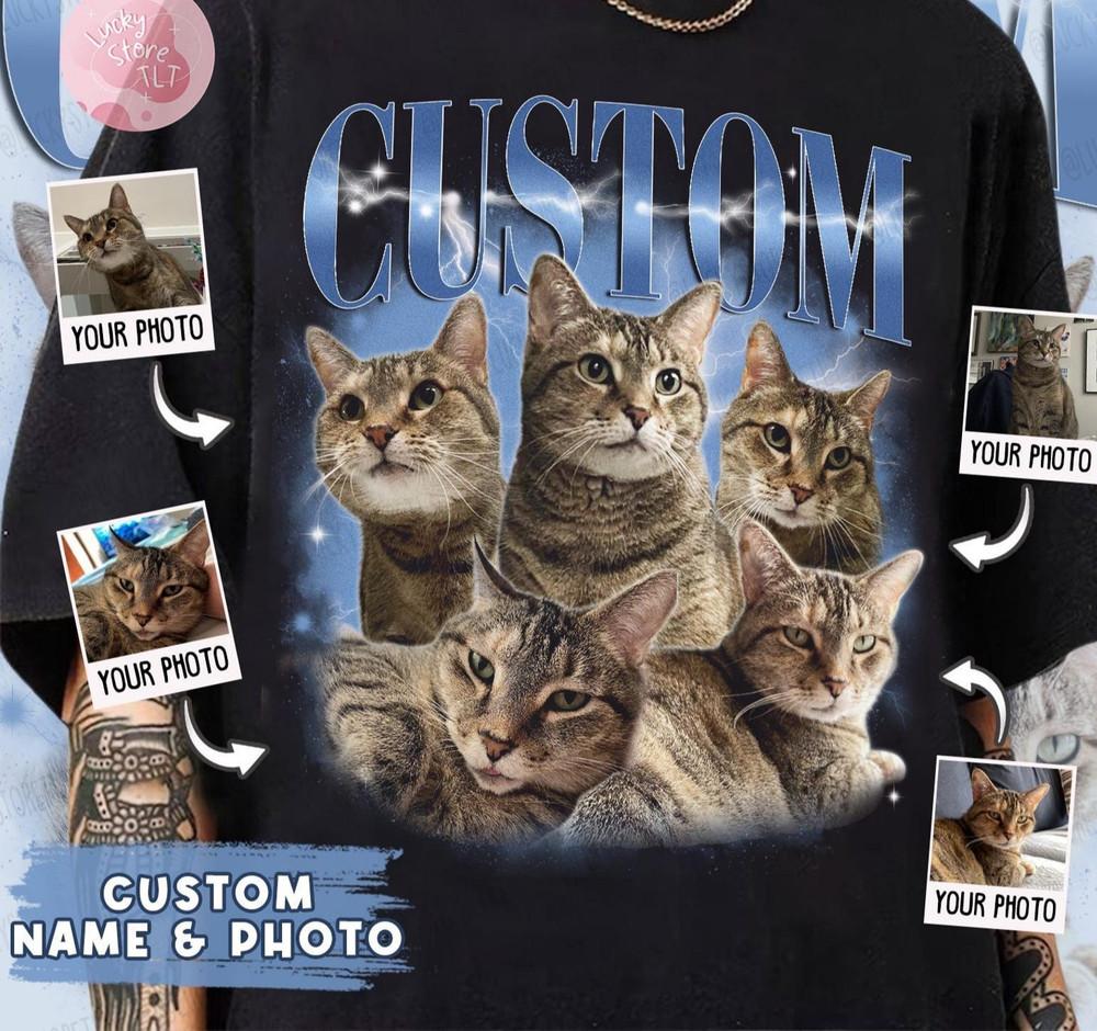 Custom Pet Bootleg Shirt, Custom Retro Cat Bootleg Shirt,Custom Photo Shirt Unisex T-Shirt S