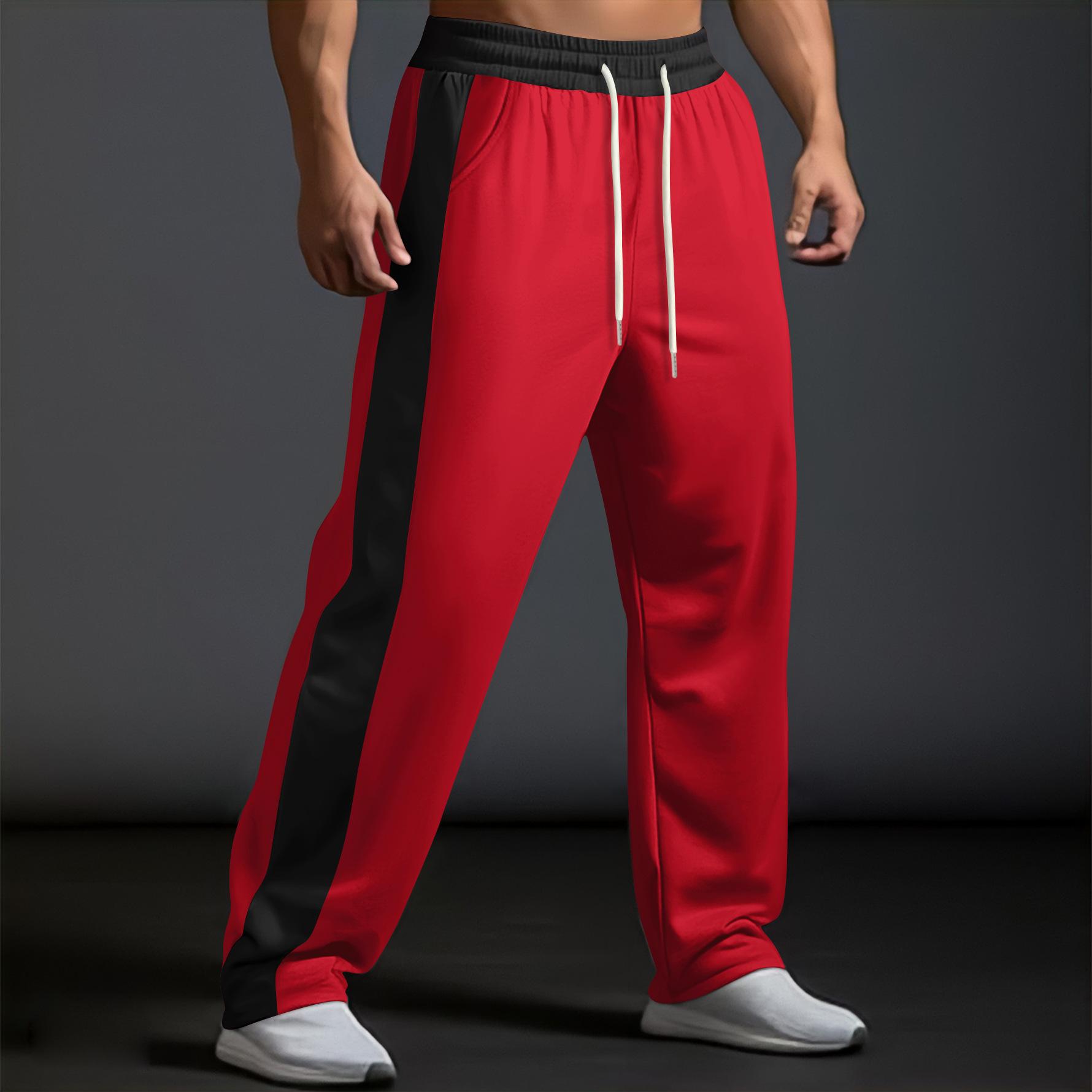

Men s Funky Trend Trousers Webbing Casual Pants Colour Block Fashion Sweatpants S красный