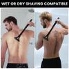 Back Shaver for Men with Foldable Long Handle, Premium Stainless Steel Body & Back Hair Trimmer, Repl aceable Safety Blades, Wet or Dry Use