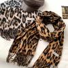 Fashion Fleece Leopard Print Scarf Tassel Thick Cashmere Feel Scarf Washable Windproof Winter Shawl Wrap Ski Resort
