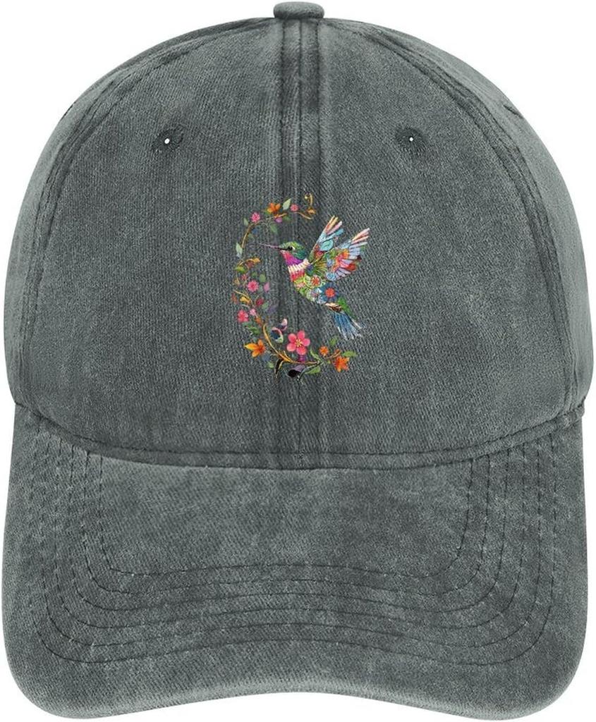 Kolibri Blumendruck Baseballkappe Verstellbar Denim Gewaschen Lässig Sommer Sonnenschutz Unisex Hut