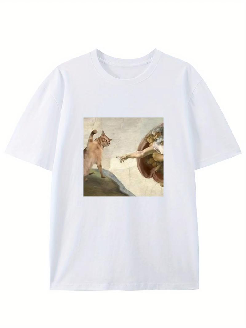 

Suitable for adult short sleeved summer casual fashion tops humorous cat and Adam created imitation pattern Tshirts S