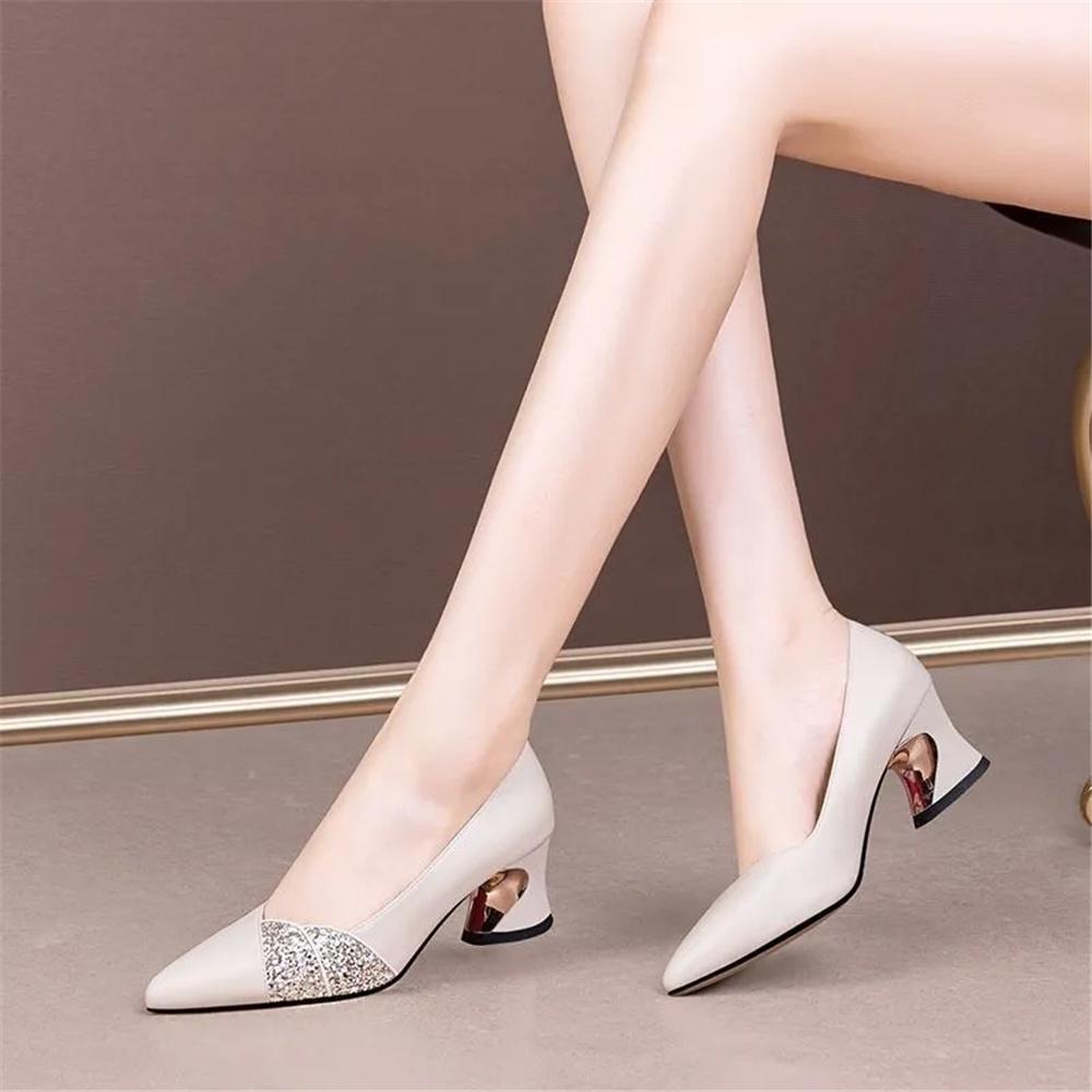 sapatos femininas women sexy party night club beige spring slip on square heel shoes lady fashion elegant pumps ab659