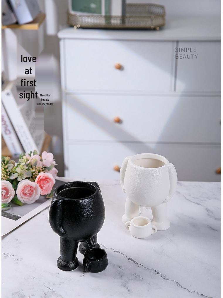 Creative Human Body Vase Ceramic Succulent Pot for Living Room Decor – Small Green Plant Ornament