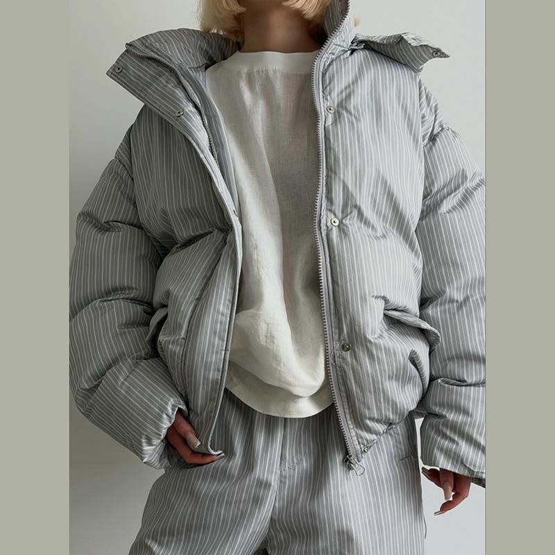 Casual Print Women Coats Pants Set Thicken Hooded Zippers Lace Up Coat Wide Leg Trousers Winter Lady Streetwear