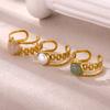 Vintage Romantic Green Stone Anillos Women Geometric Irregular Rings Stainless Steel Gold Color Waterproof Jewelry Elegant Party