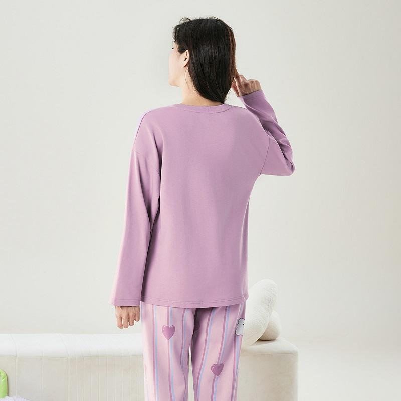 Fenteng Women's 100% Cotton Round Neck Long-Sleeved Home Suit Set