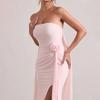 Autumn new long dress temperament tube top sleeveless one-word shoulder European and American split dress trailing dress