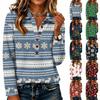 Women's Knit Christmas Print Long Sleeve Collared Top for Holiday Wear