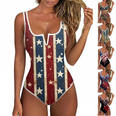 Maillot de bain une pièce color-block pour femme avec un décolleté en V sexy