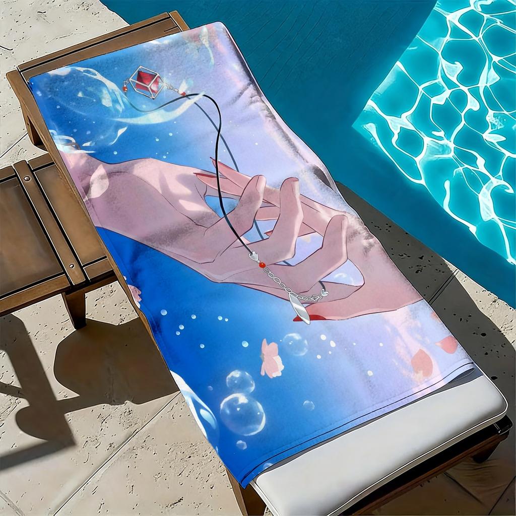 Dreamy water ripples and petal patterns polyester microfiber beach towel is highly absorbent, suitable swimming beach outings