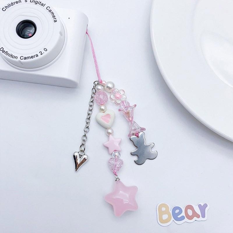 Cute Star Bead Tassels Pendant Phone Straps Lanyard Pocket Keychain Strap Backpack Charm Car Keys Decoration Chain