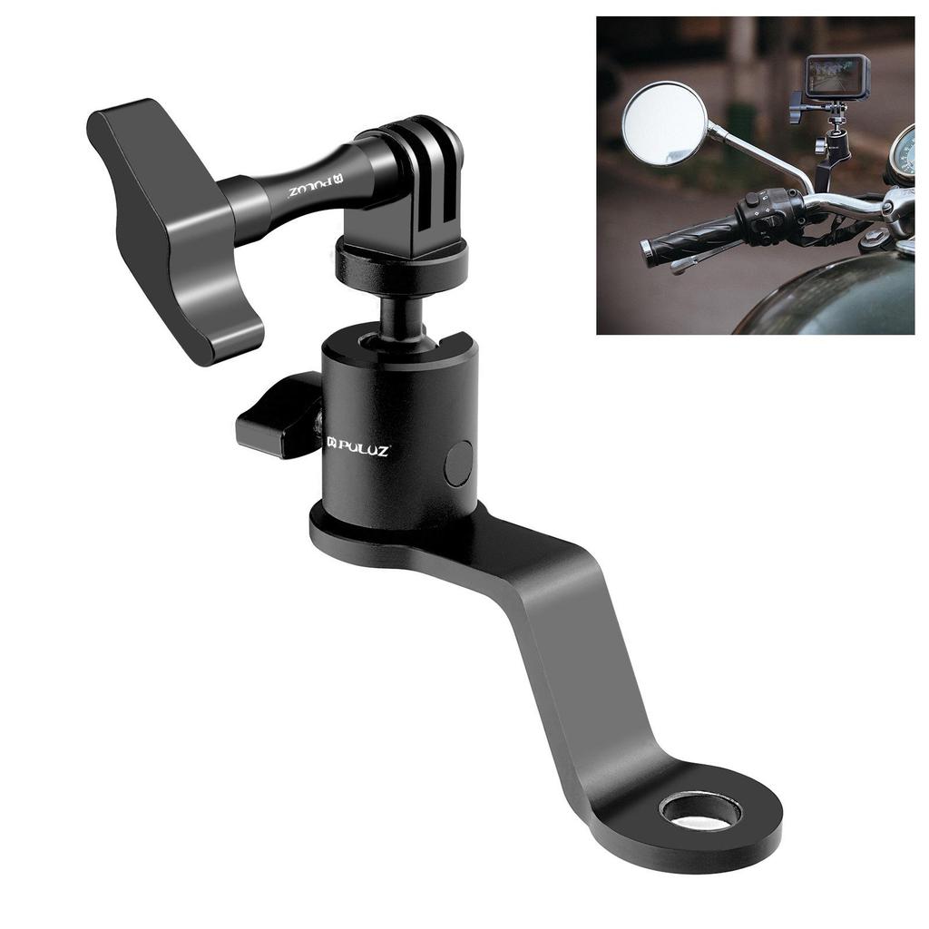 PULUZ Aluminum Motorcycle Rearview Mirror Action Camera Mount Accessory
