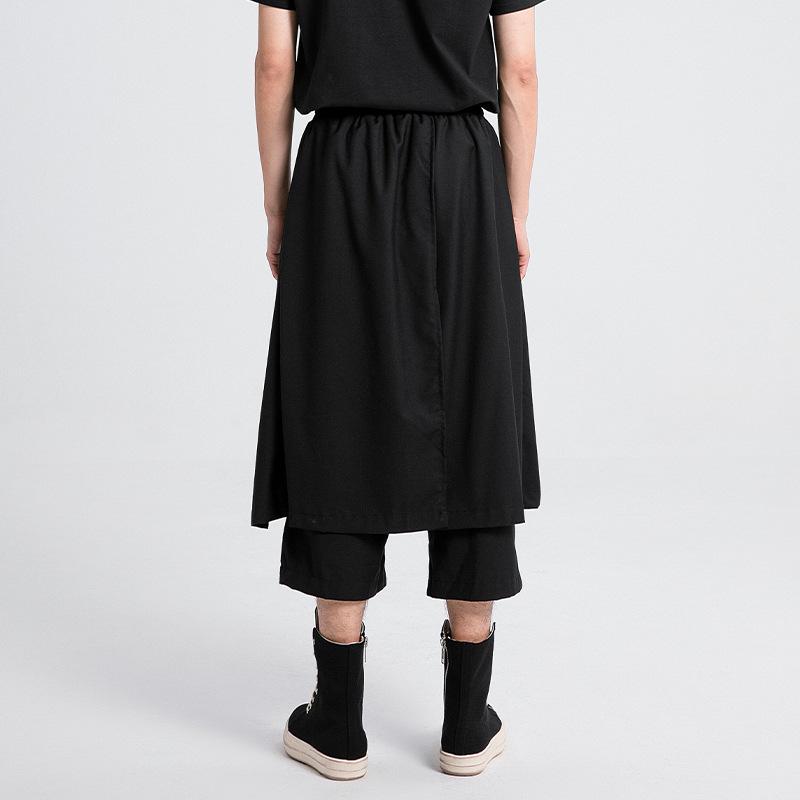 Unisex Black Japanese Wide-Leg Cropped Casual Pants