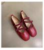 Sheepskin version~ French cross-strapped red Mary Jane shoes flat single shoes women's shallow mouth evening wind fairy ballet shoes