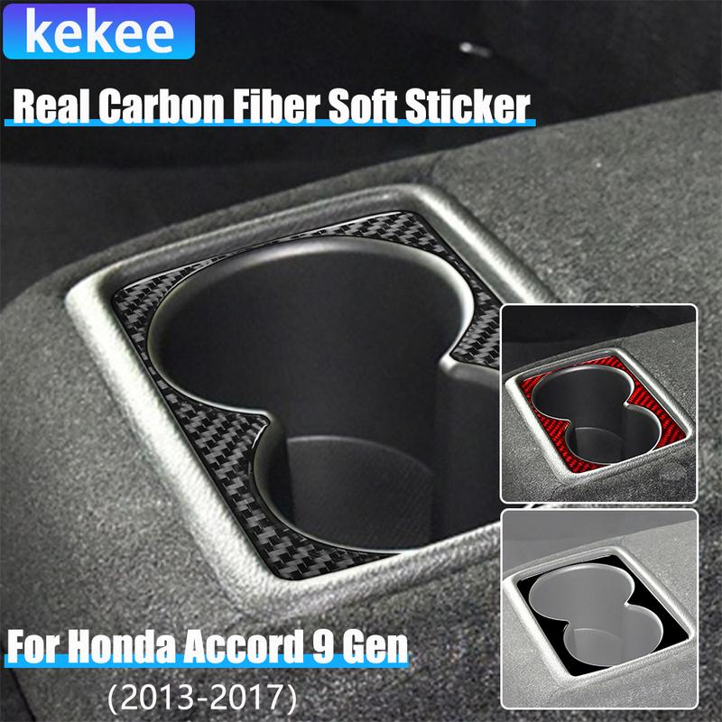 Real Carbon Fiber Car Accessories Rear Cup Holder Decorative Cover Soft Sticker For Honda Accord 9th Gen 2014 2015 2016 2017