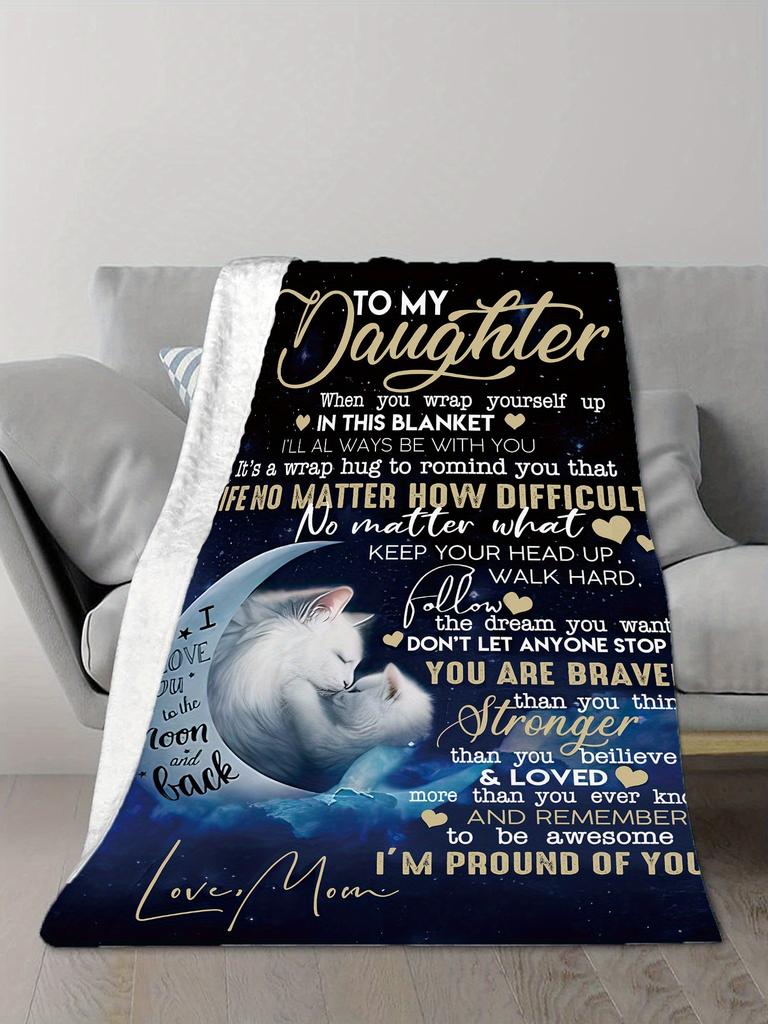 To My Daughter Flannel Blanket - Heartwarming Letter Design, All-Season Soft Digital Print, Perfect Gift for Girls