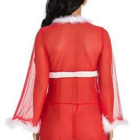 European Style Sexy Christmas Backless Lace-Trim Mesh Nightgown for Women