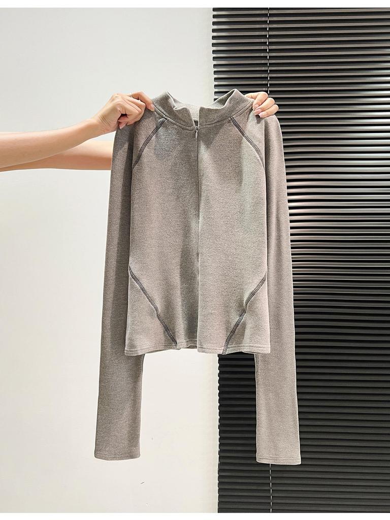 Dual-Sided German Velvet Zipper Long Sleeve Women's Top, 2025 Autumn/Winter High Collar, Plus Velvet Warm Base Layer Shirt