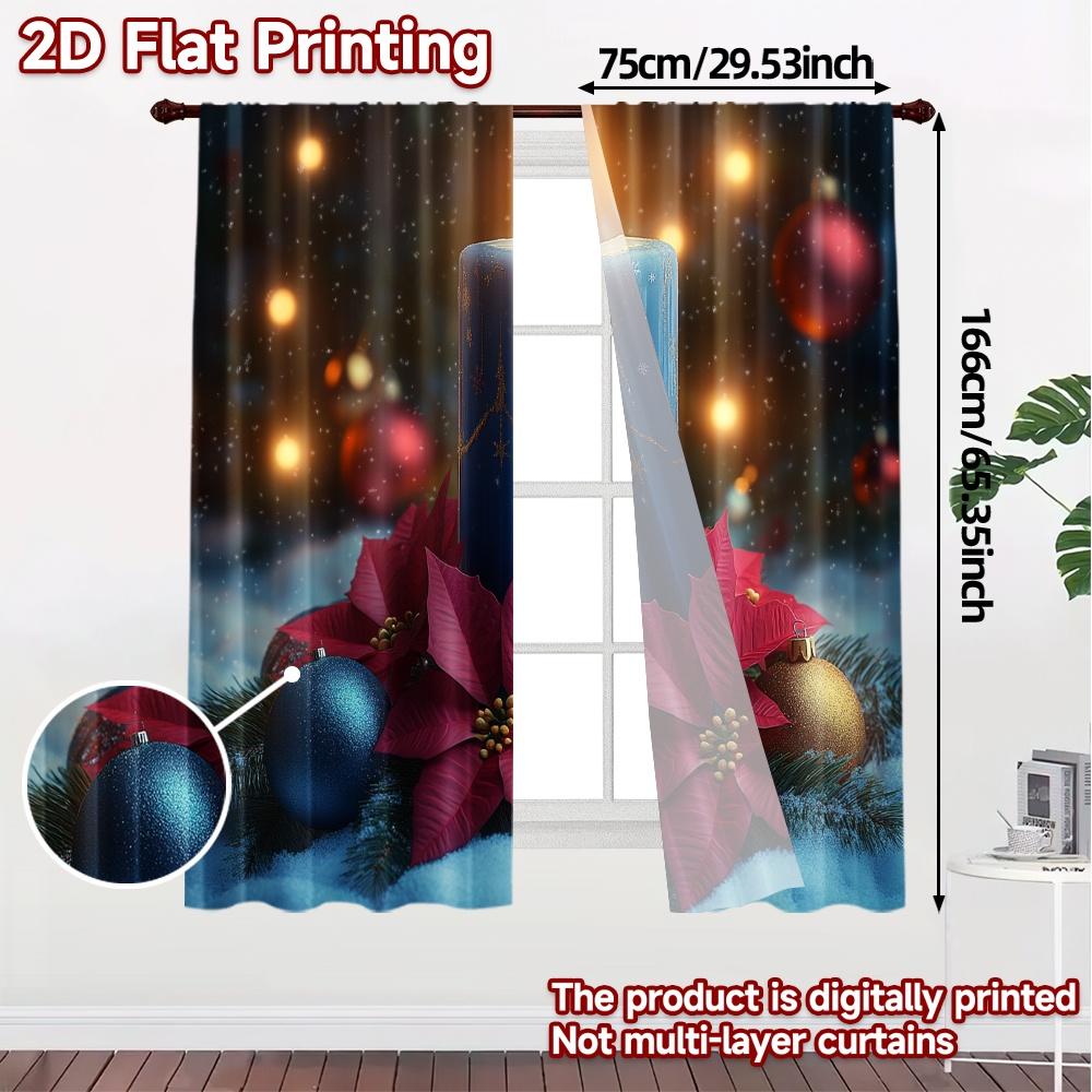 2Pcs,Curtains Christmas Candle Poinsettia Ornaments (3) Popular Curtains Fabric Curtains Room Decor Use For Bedroom, Living