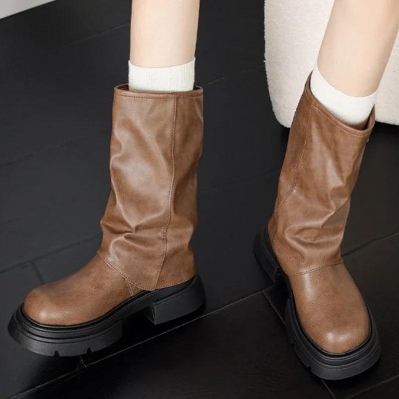 

Зимние ковбойские сапоги для женщин, модные длинные сапоги с пряжкой на поясе, элегантные женские рыцарские сапоги на квадратном каблуке 41 коричневый