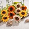 5pcs Home Wedding Decor DIY Flowers Bouquet Autumn Artificial Flower Realistic Silk Sunflower Floral Arrangement