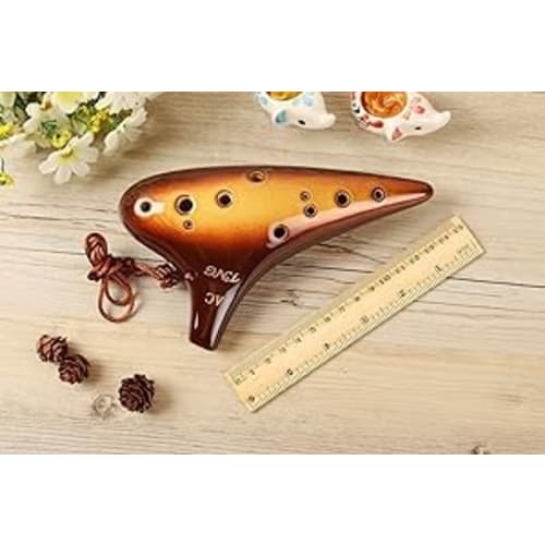 TNG Ocarina, Single 12-Hole Alto Ocarina with Yellow Kiln Glaze, Premium C Key (AC) (Includes Fingering Chart), Perfect for Wind Instruments, Glazed F