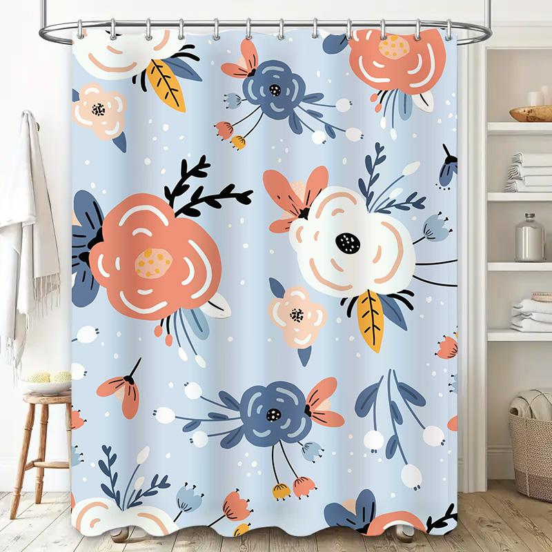 Charming Floral Shower Curtain Soft Blue Pink Design For Bathroom Decor Waterproof Fabric With Rings Included