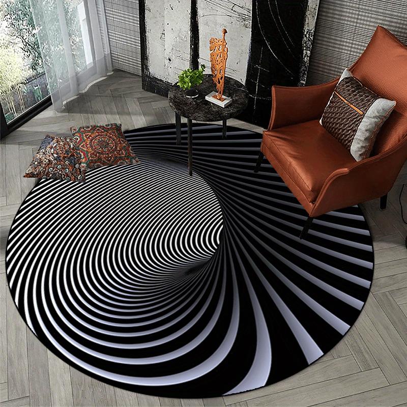 Optical Illusion Spiral Round Rug Black White Modern Art Flannel Floor Mat for Living Room Office Gaming Room Visual DepthDesign