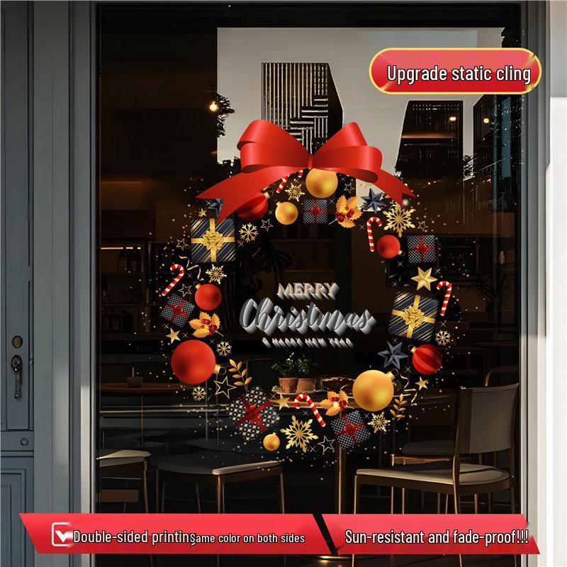 Christmas Wreath Window Stickers - Festive Glass & Shop Display Decorations