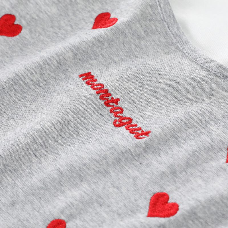 Mengtejiao Girls' Heart Embroidered Short Sleeve T-Shirt