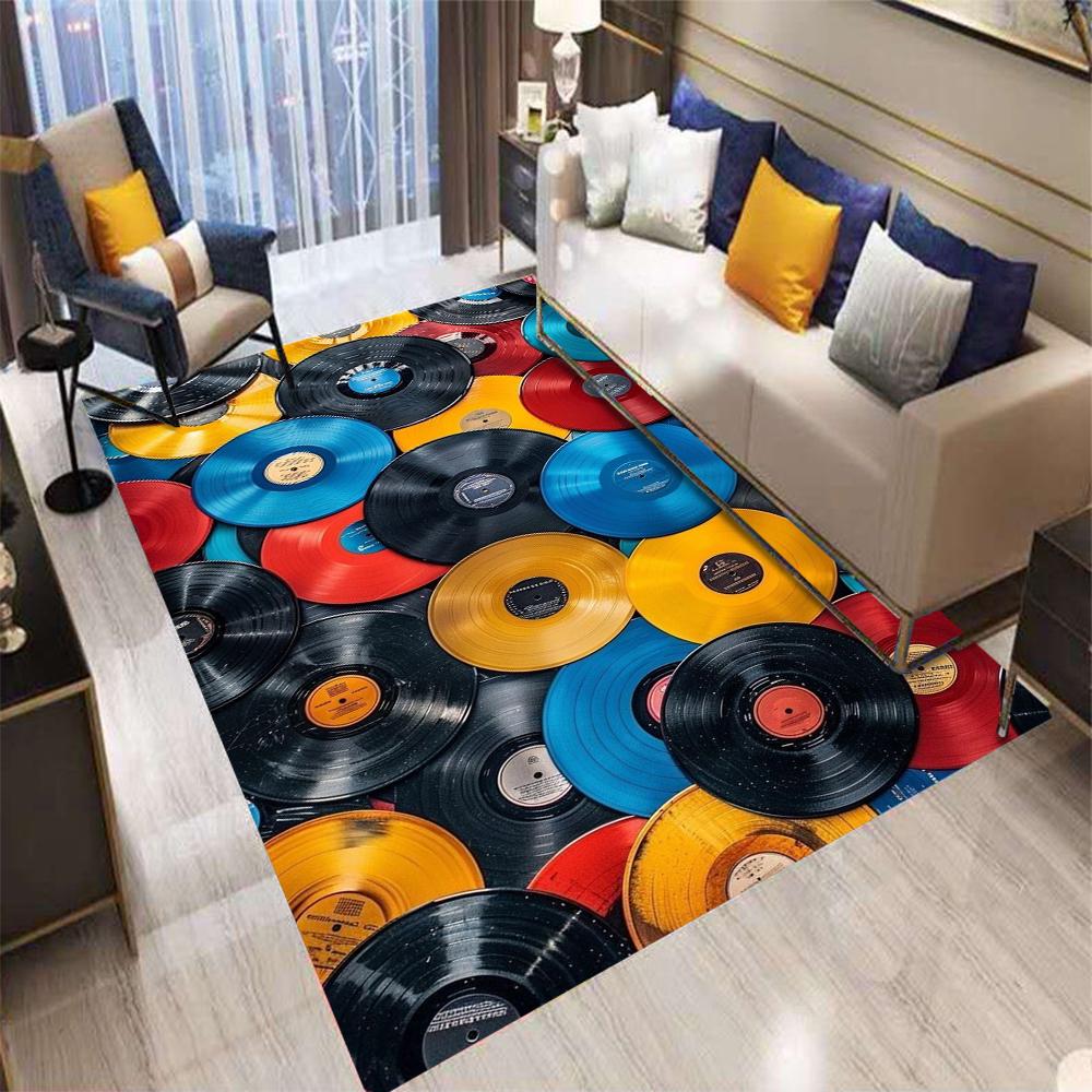Vinyl Record Carpet Rug Music Theme Retro Disco Floating Water Splash Home Decoration Living Room Entertainment Room Floor Mat
