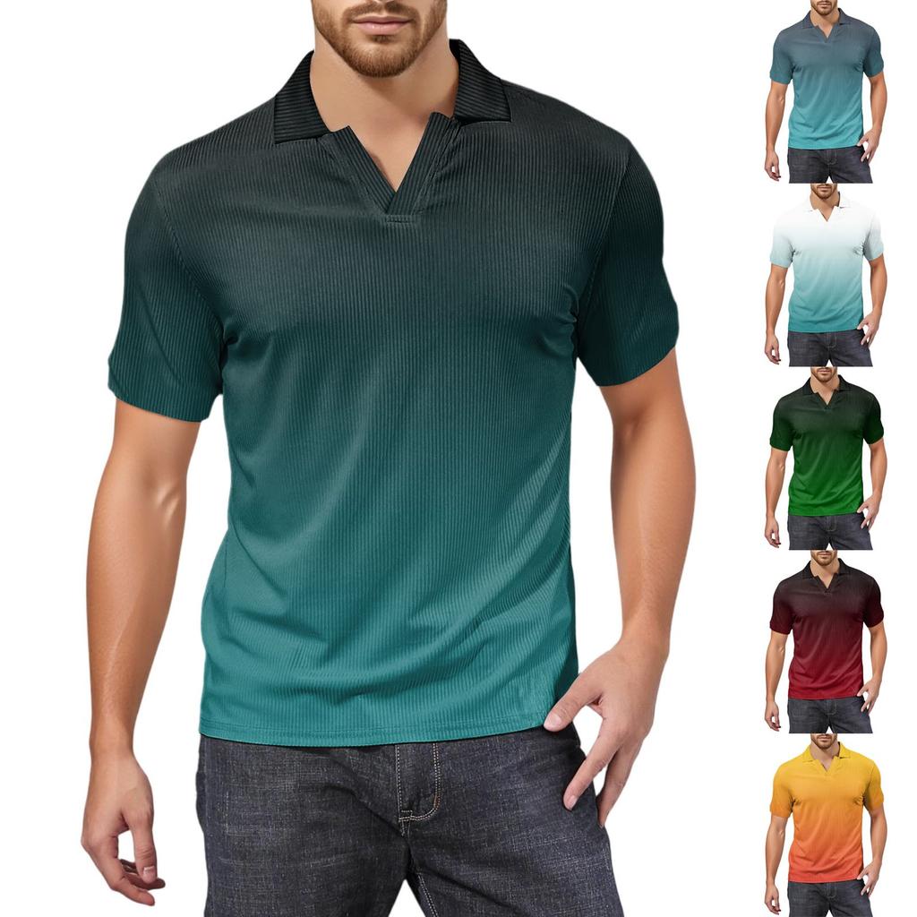 Men's Fashion Printed V-Neck Short Sleeve Top Golf T-Shirt