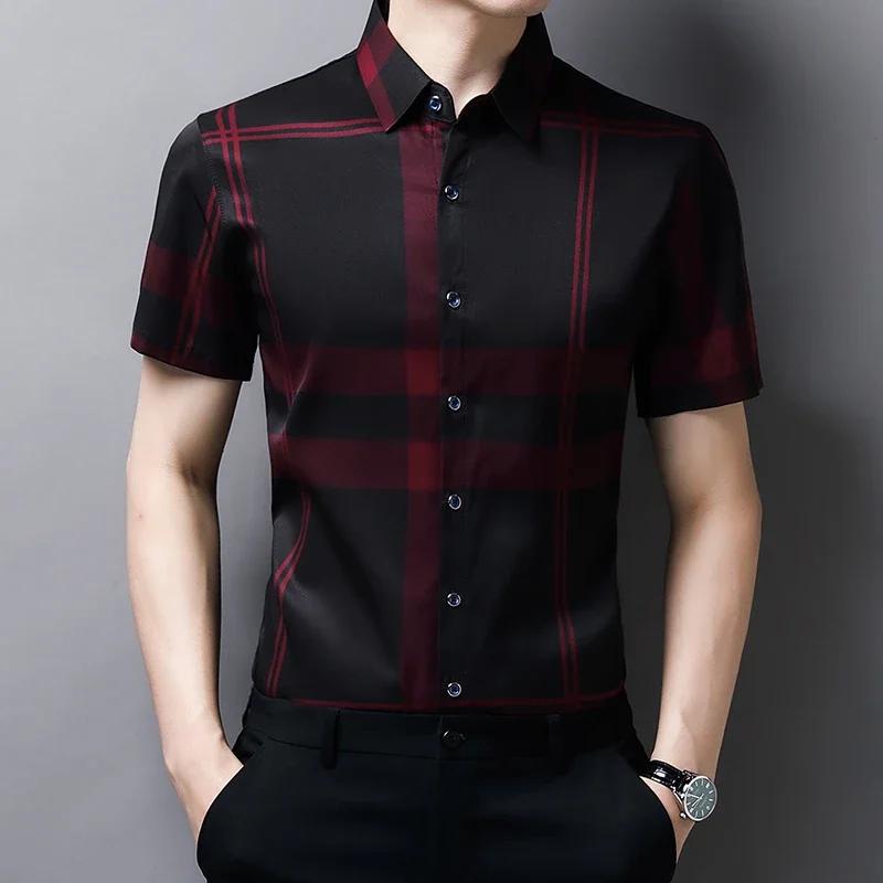 Men's Business Casual Short Sleeve Shirt New No Iron Wrinkle Resistant Top Easy Care Comfortable Fit for Office And Work