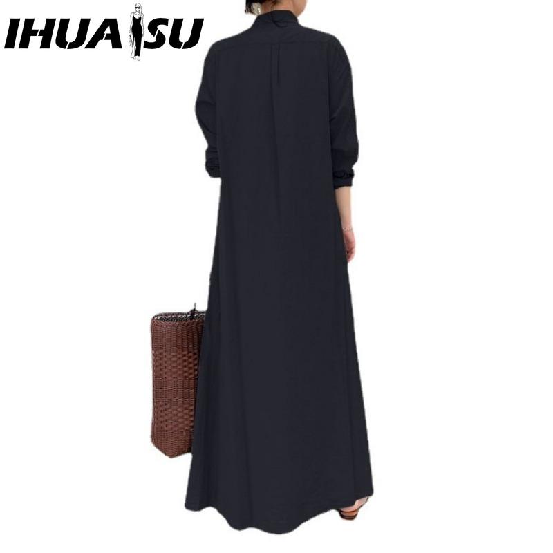 IHUASU Robe chemise longue pour femme en 100% coton Tailles: Robes Décontractées S-5XL