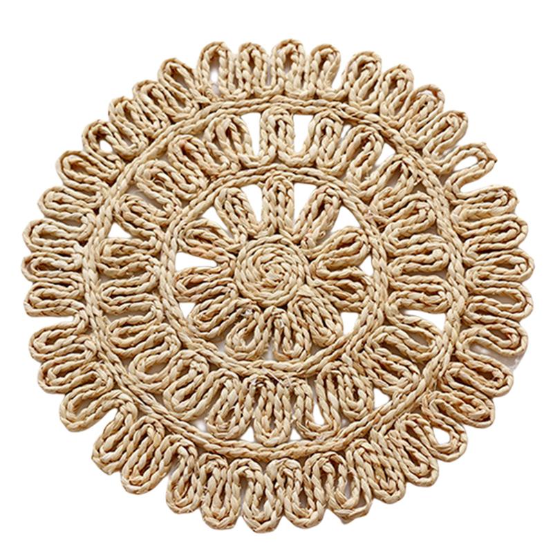 

38cm Round Rattan Placemats Natural Corn Straw Woven Dining Table Mats Heat Insulation Non-Slip Placemat Hollow Wicker Plates 38CM&Round