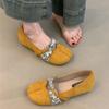 Retro Mary Jane shoes spring 2025 French temperament elegant suede round head shallow mouth inner height-increasing ballet shoes