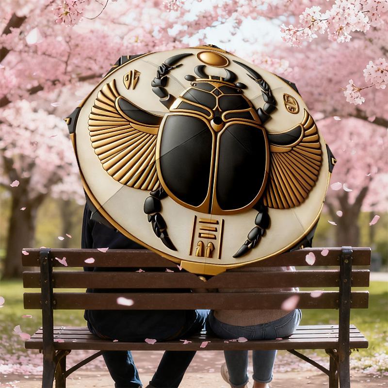 1PC Scarab Beetle Hieroglyphics Automatic Open/Close Umbrella with Windproof, 8-Rib Sturdy Canopy, Durable Ribs, Fashionable Design, Outdoor Accessory