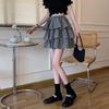 Black and White Check Cake Skirt Women's Elastic Waist A-word Ruffle Edge Pleats Puffy Skirt Sexy Sweet Gothic Preppy Style Spring Summer