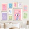 Pastel Pink Prints and Funky Wall Art, Canvas Paintings, Pictures, Aesthetic, College Room Decor, Retro, Groovy Leaf, Art
